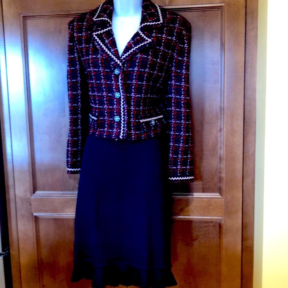 Custom made red white and navy St. John suit (2 pieces)